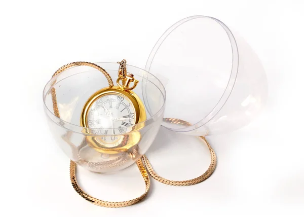 Vacances Pâques Est Oeuf Transparent Avec Cadeau Montre Poche — Photo