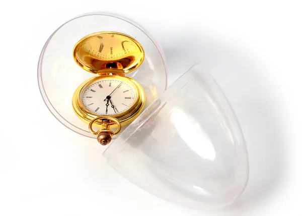 Easter Holiday Transparent Egg Gift Gold Pocket Watch — 스톡 사진
