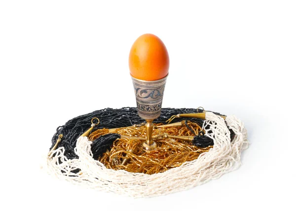 보석으로 둘러싸인 축일을 기념하기 부활절 달걀을 골동품은 무엇인가 — 스톡 사진