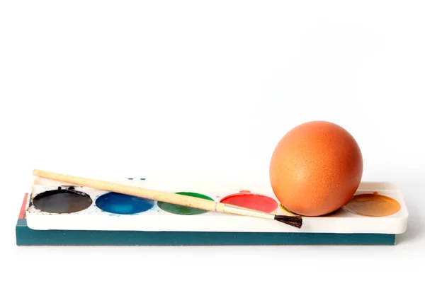 Пасхальное Яйцо Набор Акварельных Красок Кистью Окраски — стоковое фото