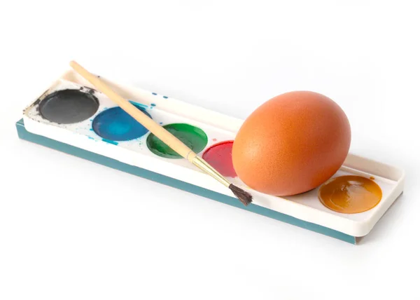 Пасхальное Яйцо Набор Акварельных Красок Кистью Окраски — стоковое фото