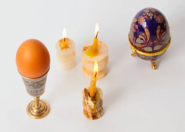 Antique Easter Egg Holder Religious Wax Candles — Stock Photo, Image