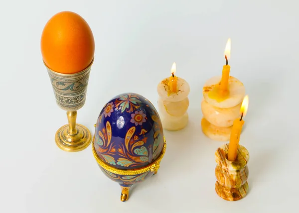 Antique Easter Egg Holder Religious Wax Candles — Stock Photo, Image