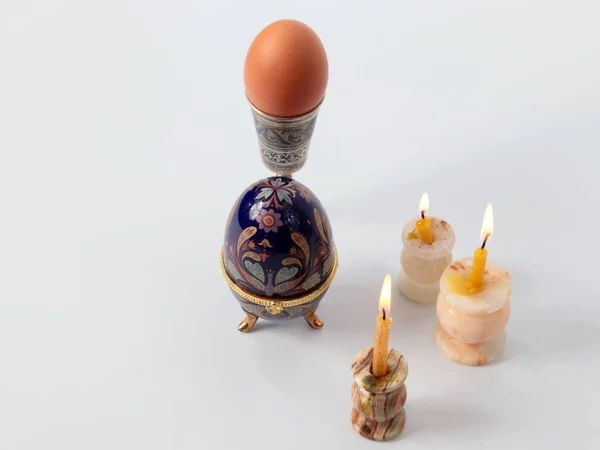 Antique Easter Egg Holder Religious Wax Candles — Stock Photo, Image