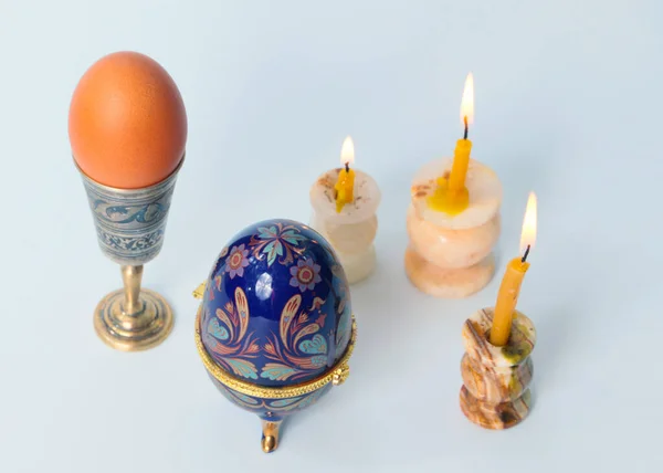 Antique Easter Egg Holder Religious Wax Candles — Stock Photo, Image