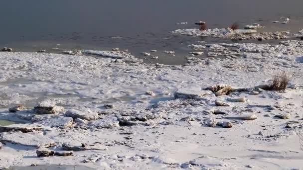 Ледяной Берег Реки Чистая Вода — стоковое видео