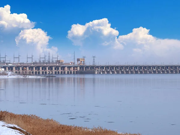 Instalații Hidroelectrice Râul Volga Apropierea Orașului Volgograd Rusia — Fotografie, imagine de stoc