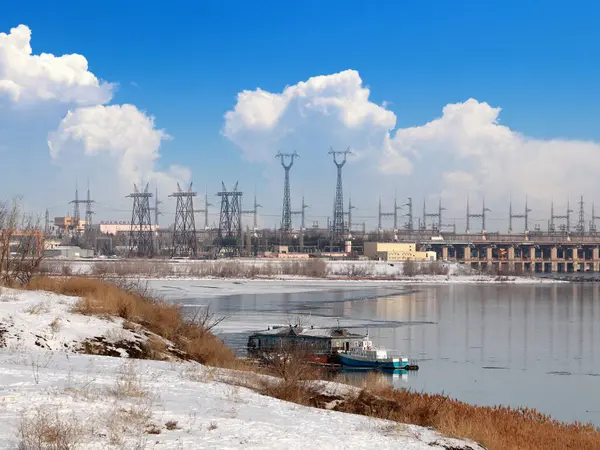 Hydroelectric Power Plant Facilities Volga River City Volgograd Russia — Stock Photo, Image