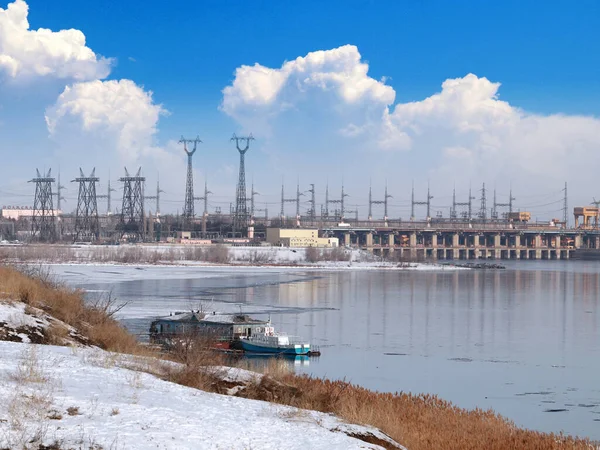 Hydroelectric Power Plant Facilities Volga River City Volgograd Russia — Stock Photo, Image