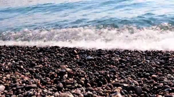 Piaszczysto Żwirowa Plaża Fale Morskie Wybrzeżu — Wideo stockowe