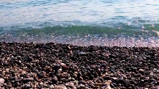 海岸の砂と小石のビーチと海の波は — ストック動画