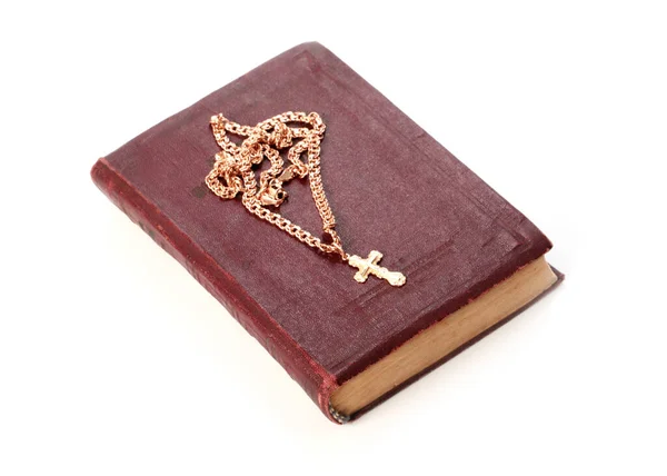 Vieux Livre Religieux Antique Une Croix Avec Crucifix Sur Une — Photo