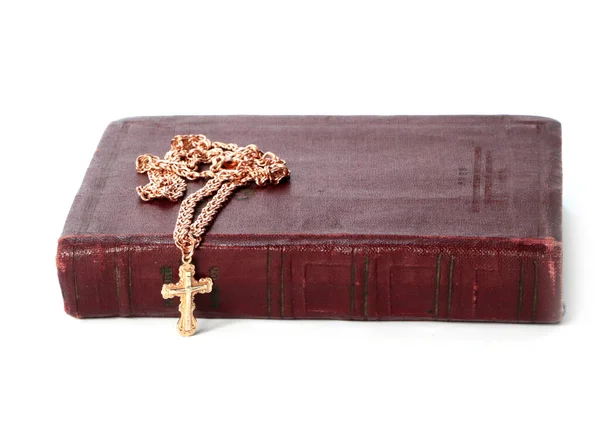 Een Oud Antiek Religieus Boek Een Gouden Kruis Met Een — Stockfoto