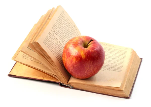 Páginas Viejo Libro Filosofía Una Manzana Roja Madura — Foto de Stock