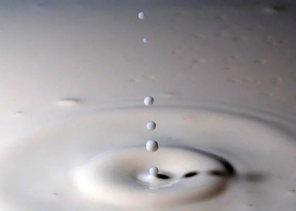 Drop Liquid Falls Surface Milk Creates Whimsical Patterns — Stock Photo, Image