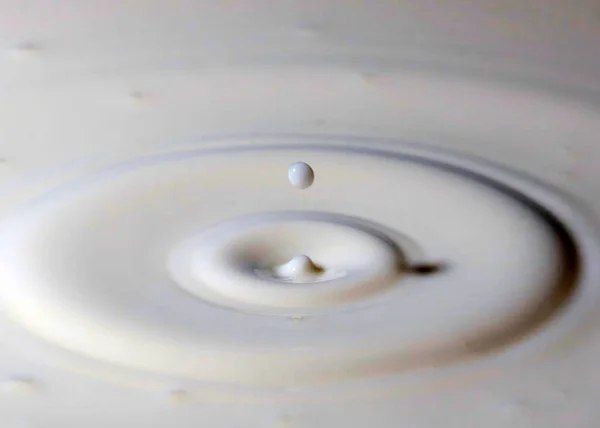Капля Жидкости Падает Поверхность Молока Создает Причудливые Узоры — стоковое фото