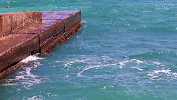 Waves Sea Old Concrete Pier — Stock Video