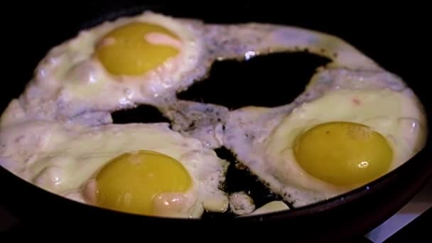 Preparing Fresh Fried Eggs Morning Breakfast — Stock Video