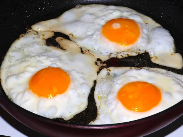 Процесс Приготовления Яиц Утреннему Завтраку — стоковое фото