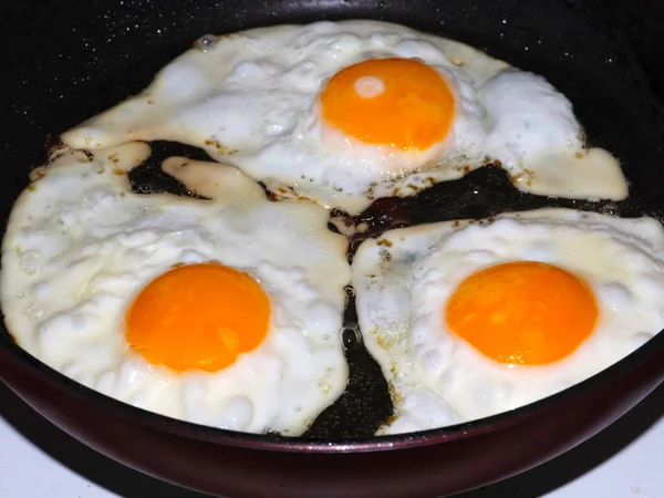 Processus Préparation Des Œufs Pour Petit Déjeuner Matin — Photo