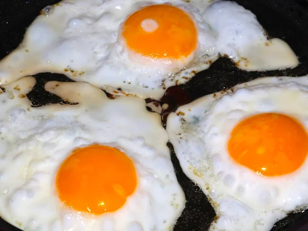 Процесс Приготовления Яиц Утреннему Завтраку — стоковое фото