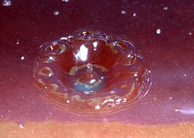 Mikroplarla enfekte olmuş kirli bir su damlası kirlenmiş sıvının yüzeyine düşer.