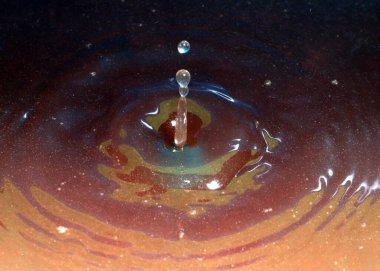 Kimyasal sıvının yüzeyine bir damla kirli su düşer ve kırılır.