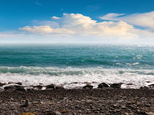 Paisagem Céu Azul Praia Mar Como Lugar Recreação Ativa — Fotografia de Stock