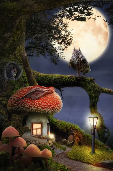 Fabulous Mushroom House Roots Old Tree — Stock Photo, Image