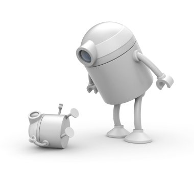 Robot father looks on the whims of the son clipart