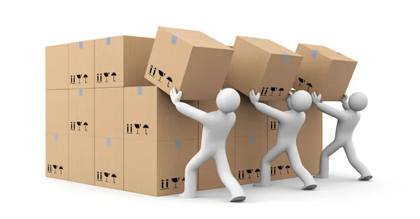 People unloading cardboard boxes. — Stock Photo, Image