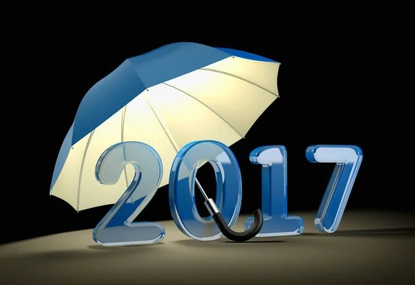 Синій номер 2017 під парасолькою . — стокове фото