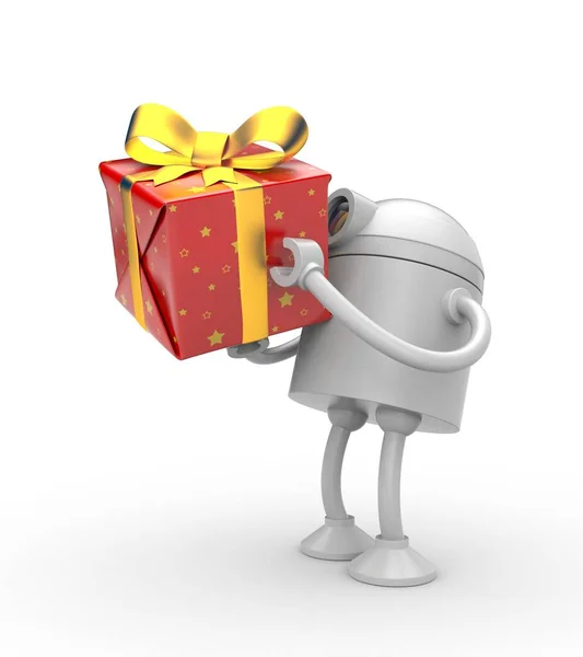Robot with red gift box — Stock Photo, Image