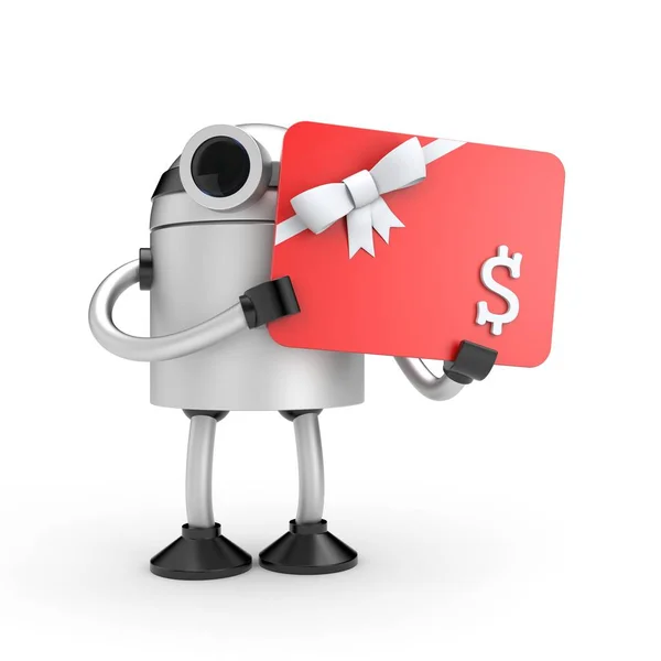 Robot with gift card — Stock Photo, Image