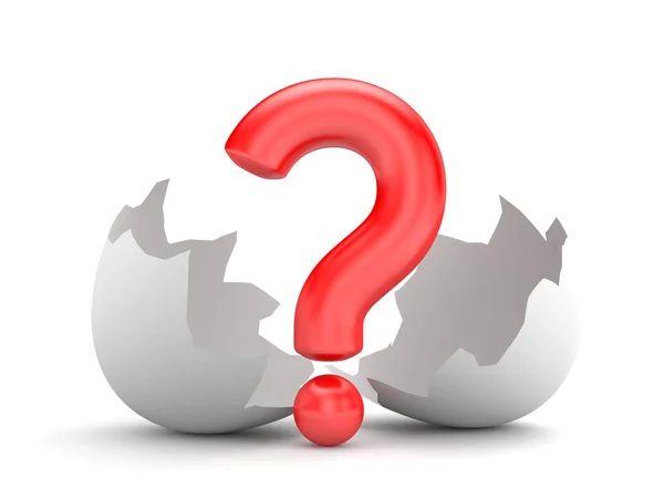 Question and broken chicken egg. — Stock Photo, Image