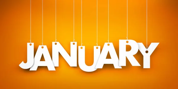 Branco palavra janeiro no fundo laranja — Fotografia de Stock