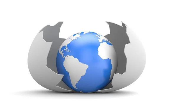 Trasiga äggskal med globe inuti — Stockfoto