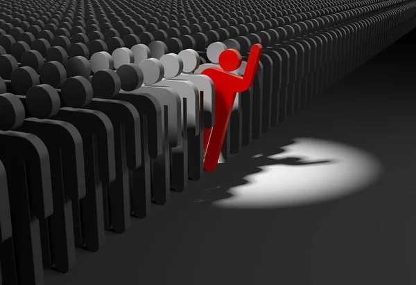 Red man leaning out from crowd — Stock Photo, Image