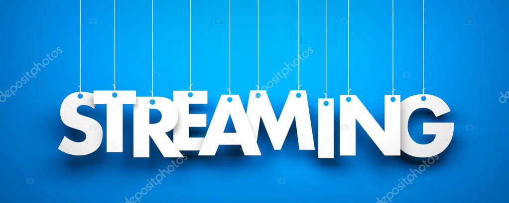 White word Streaming on blue background, 3d illustration