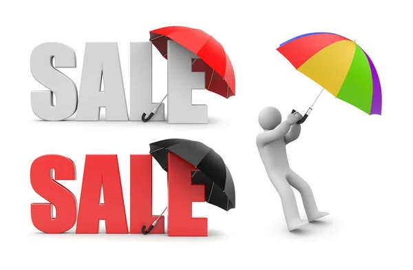 Person and umbrella -sale  concept — Stock Photo, Image