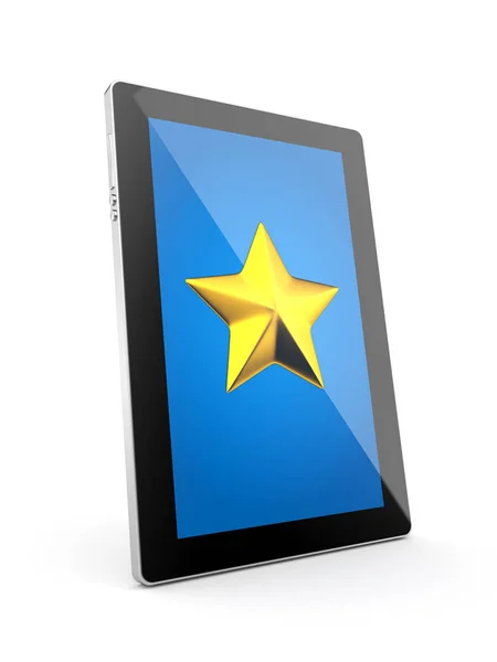 Tablet computer with gold star — Stock Photo, Image