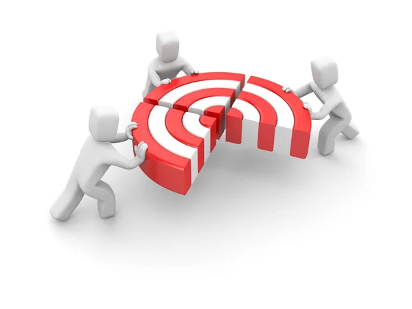 People pushing target piece part to connect — Stock Photo, Image