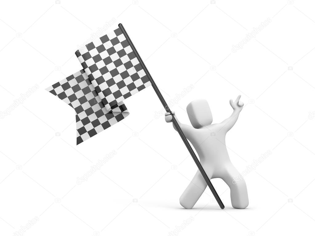 Man with black and white checkered flag