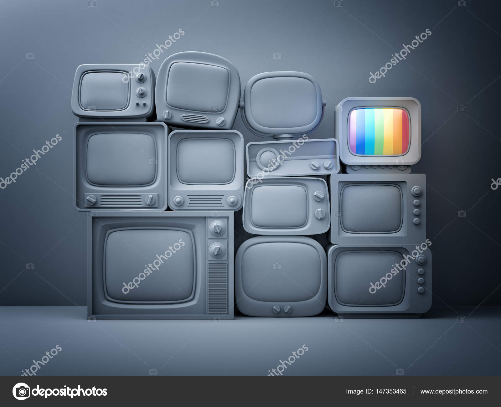 Haufen Von Retro Tv Mit Einem Im Standby Modus Stockfoto