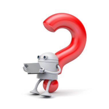Robot and red question.  clipart