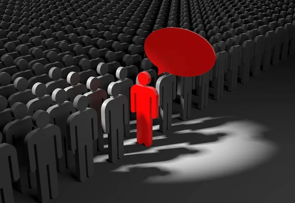 Red figure of person in grey crowd — Stock Photo, Image