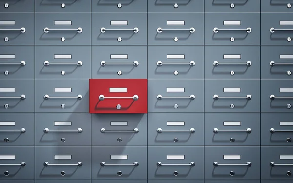 Red safe locker on grey wall — Stock Photo, Image