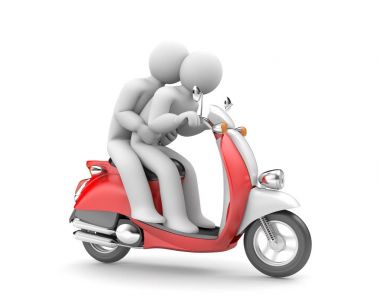 İki kişi bir motosiklet sürme.