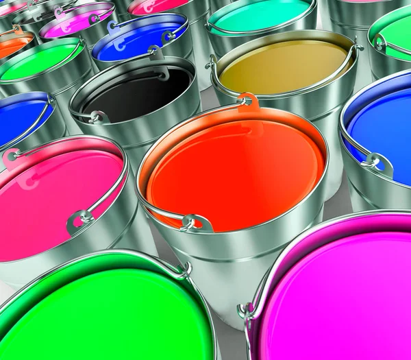 Metal Buckets with paint — Stock Photo, Image