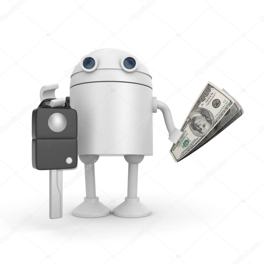 Robot with car key and money